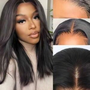 Glueless Lace Front Straight Bob 13*4 10-16 Inch Short Human Hair Wig Pre Plucked Pre More Than 200% Density Natural Color Lace Closure Wigs Preplucked Melted